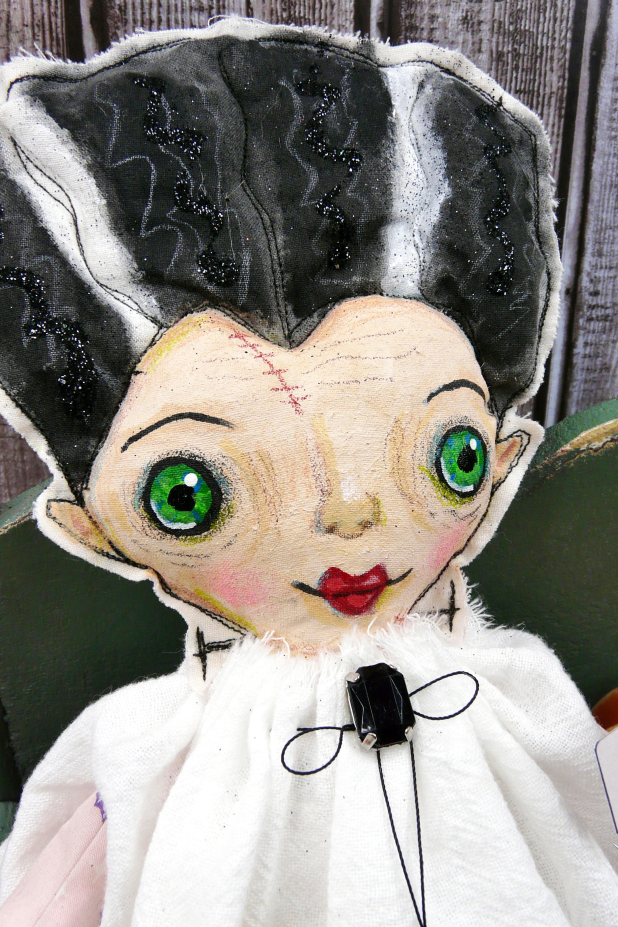 The bride art doll - Frankenstein's wife with sign
