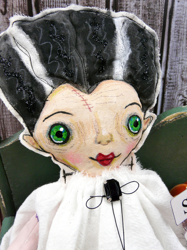 The bride art doll - Frankenstein's wife with sign