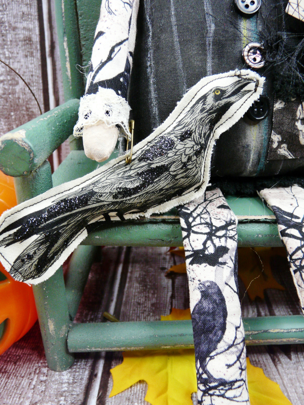 POE painted Art doll - Edgar allen prim primitive raven Edgar allen Poe artdoll - raven sign art doll