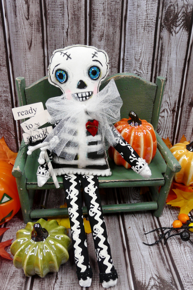 Halloween art doll skeleton - handmade painted