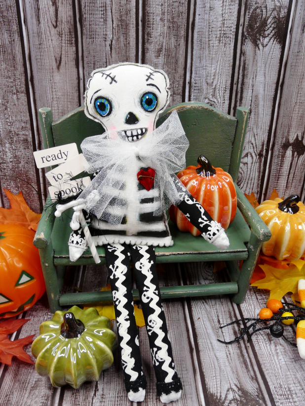 Halloween art doll skeleton - handmade painted