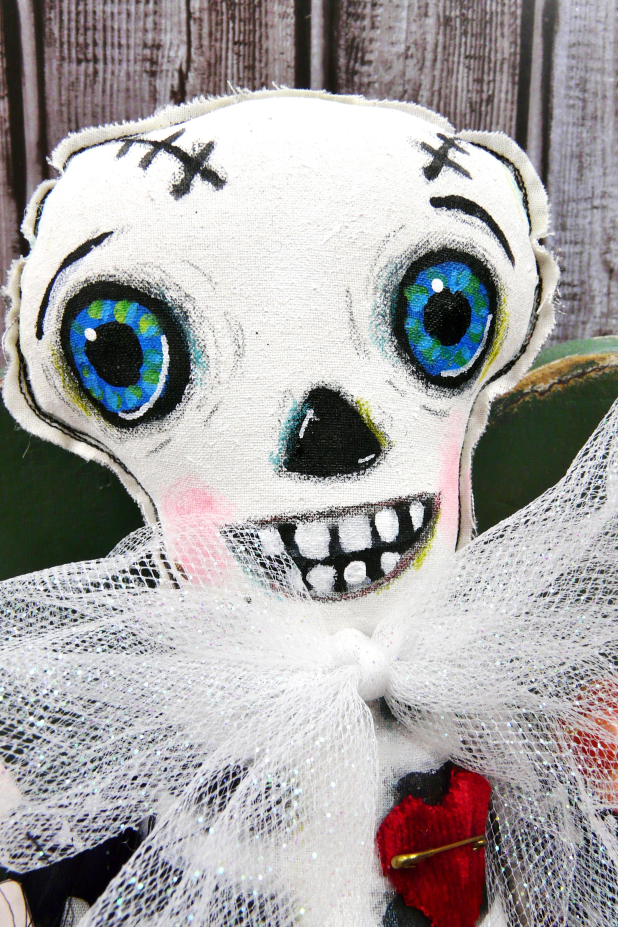 Halloween art doll skeleton - handmade painted