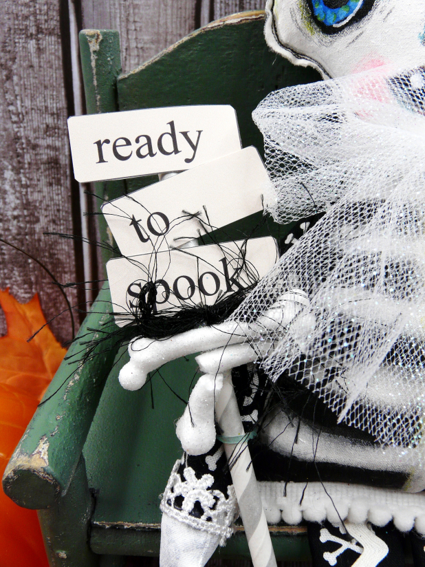 Halloween art doll skeleton - handmade painted