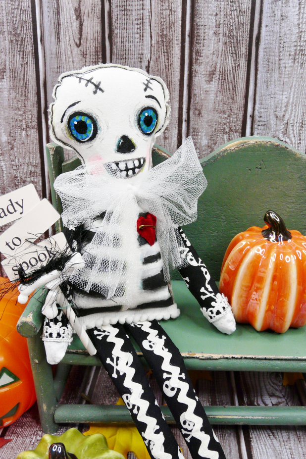 Halloween art doll skeleton - handmade painted