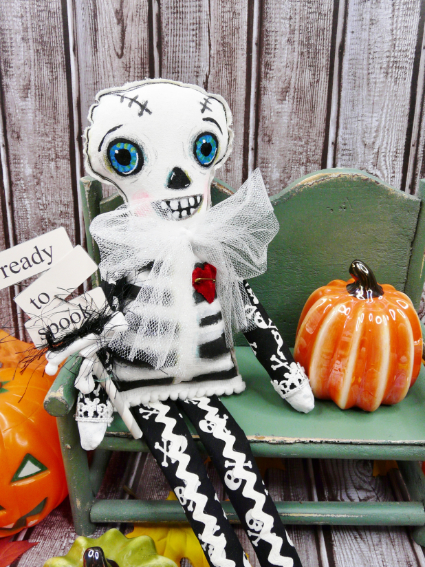 Halloween art doll skeleton - handmade painted