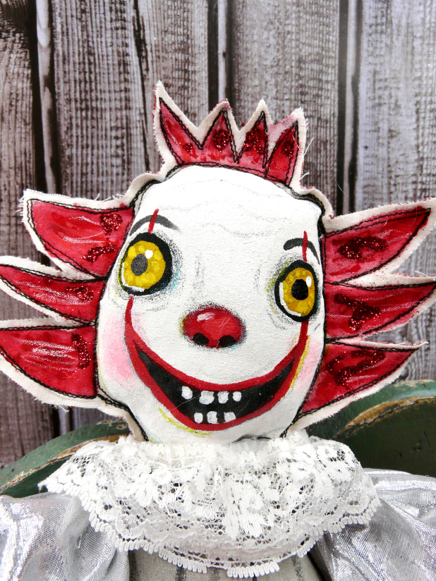 Pennywise it Halloween painted ART doll - clown monster prim primitive dolly art dancing Clown art doll- hand painted scary it creature