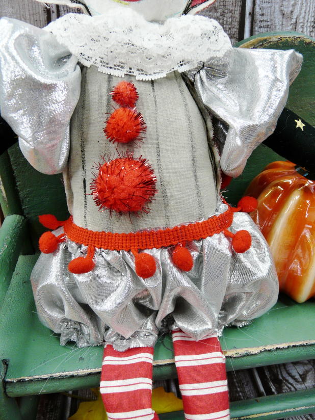 Pennywise it Halloween painted ART doll - clown monster prim primitive dolly art dancing Clown art doll- hand painted scary it creature