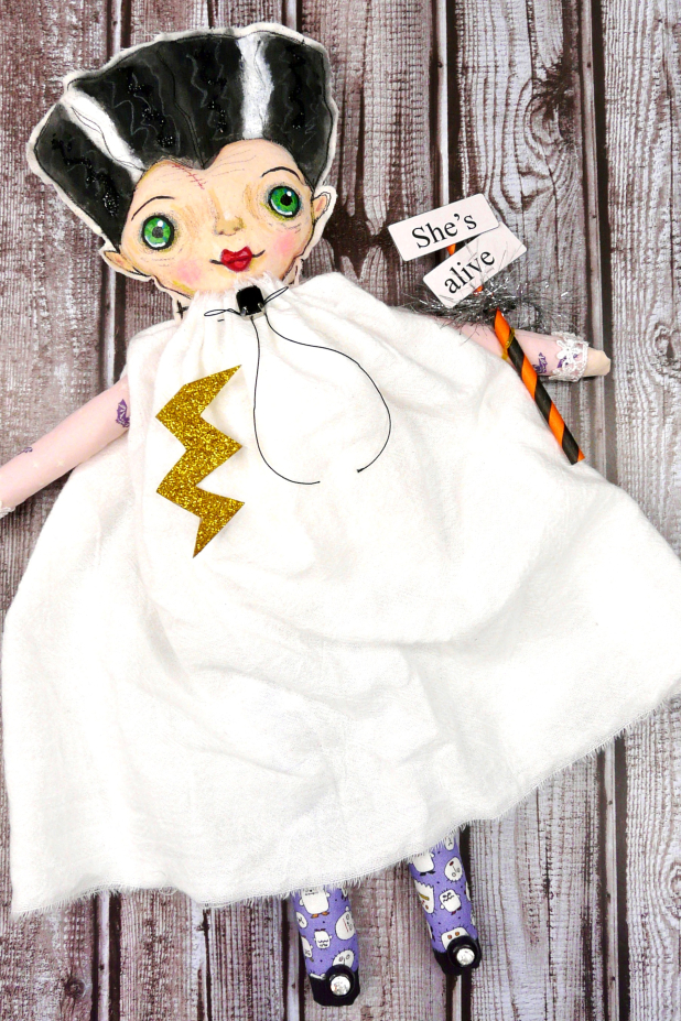 The bride art doll - Frankenstein's wife with sign