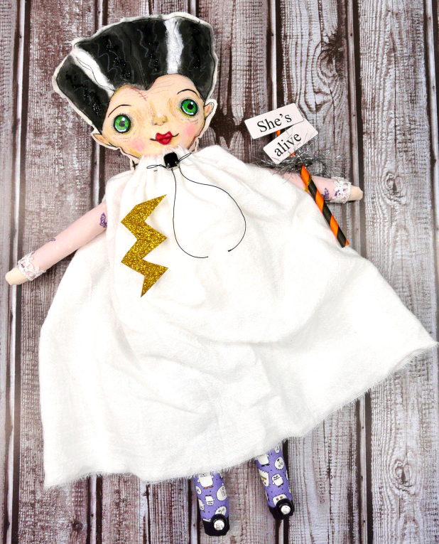 The bride art doll - Frankenstein's wife with sign