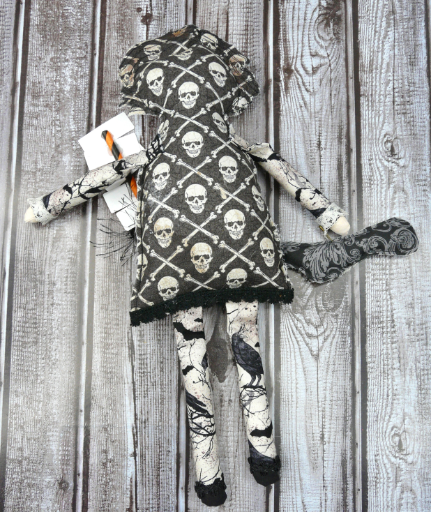 POE painted Art doll - Edgar allen prim primitive raven Edgar allen Poe artdoll - raven sign art doll back