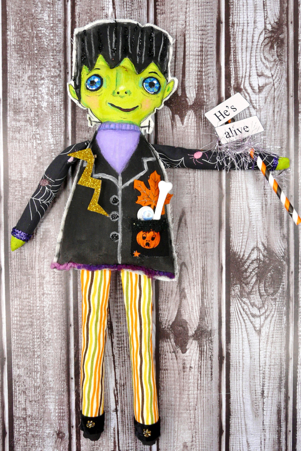 Frankenstein monster artdoll - bolt pin and sign doll