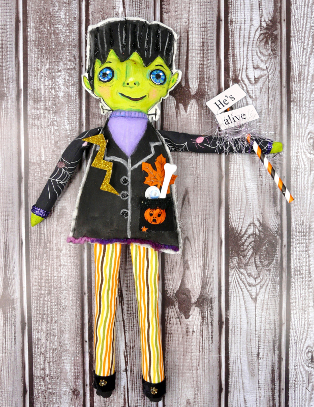 Frankenstein monster artdoll - bolt pin and sign doll