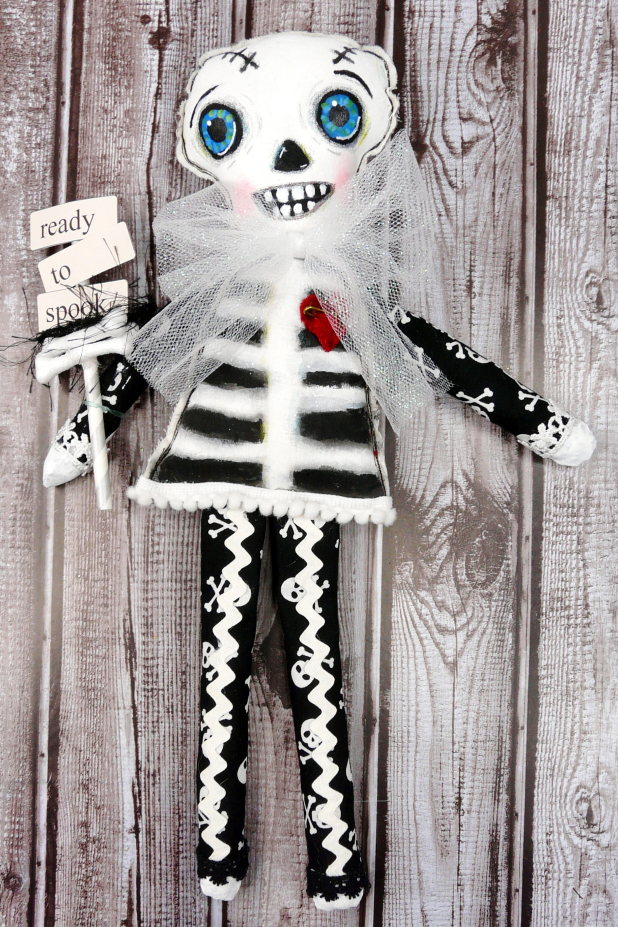 Halloween art doll skeleton - handmade painted