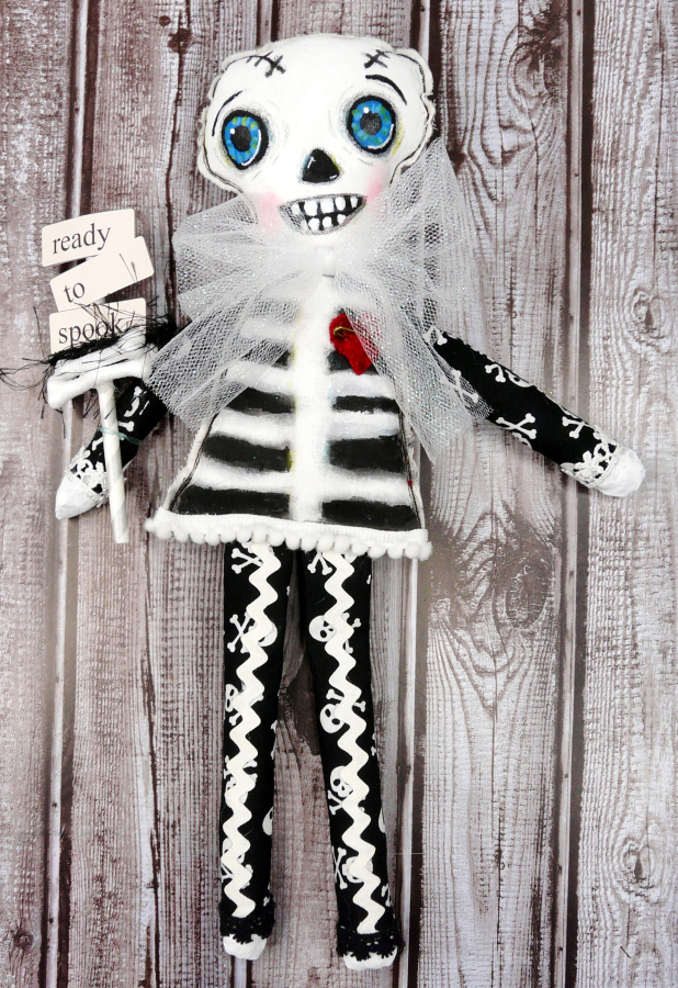 Halloween art doll skeleton - handmade painted