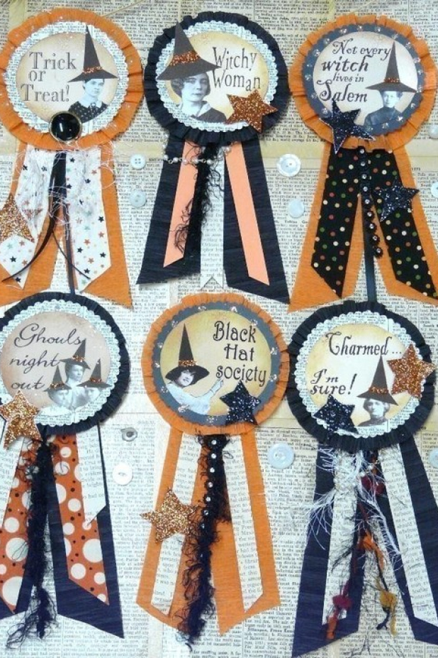 6 Halloween "Witchy" Badges pin pattern witch