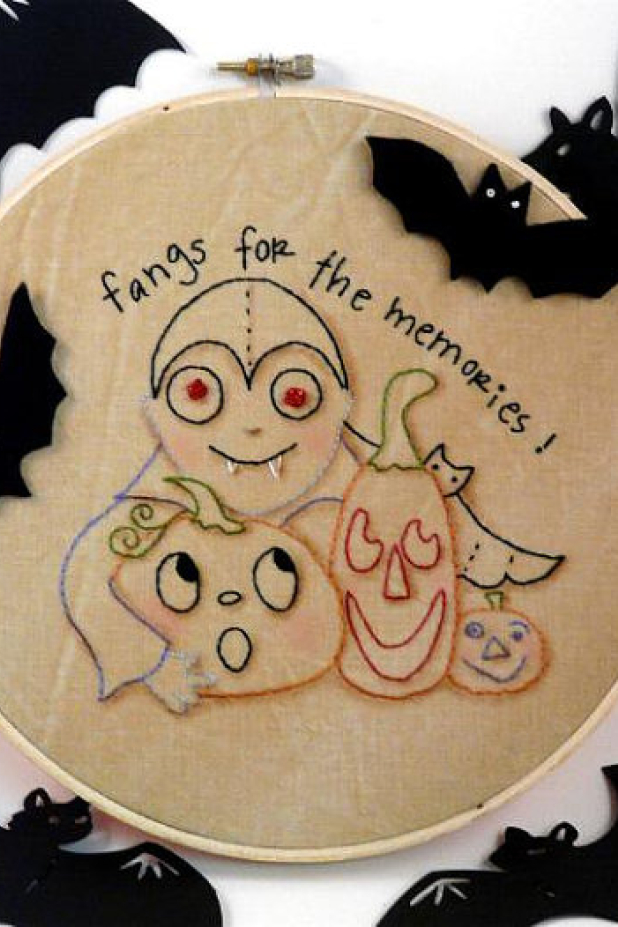 Fangs for the memories Halloween Stitchery pattern