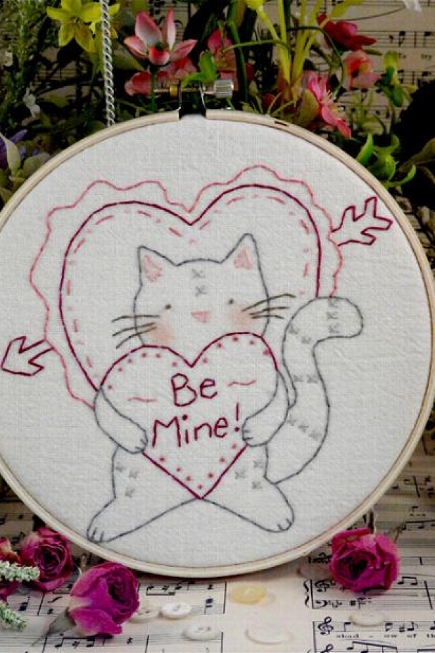 Be Mine tabby cat stitchery embroidery pattern Be Mine tabby cat stitchery embroidery pattern