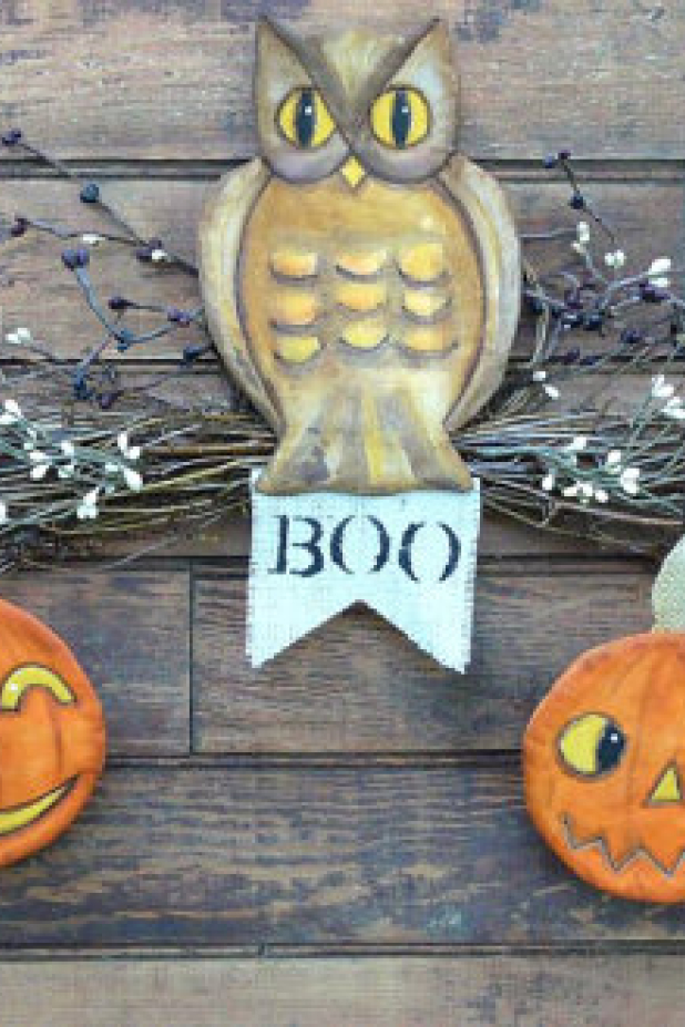 Halloween Boo Owl & Pumpkin ornaments swag pattern Halloween Boo Owl & Pumpkin ornaments swag pattern