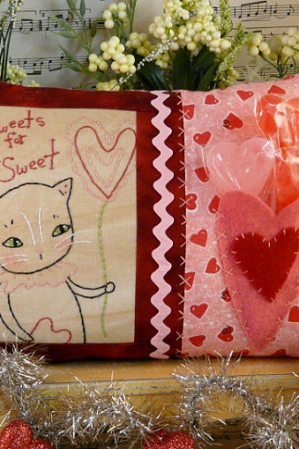 Sweets for the sweet embroidery pattern pillow pocket cat