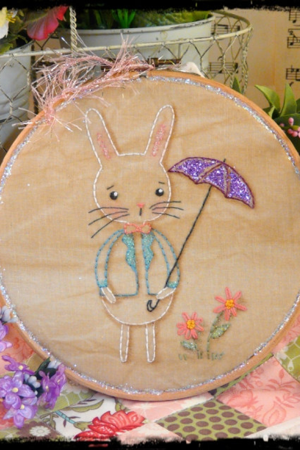 Showers and flowers bunny embroidery pattern