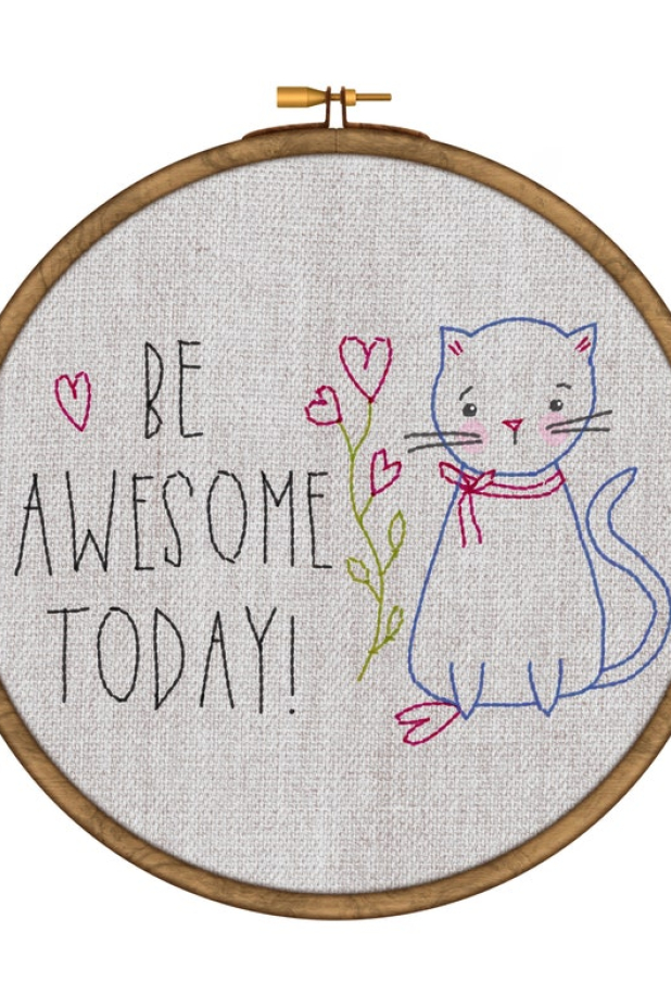 Be awesome today cat stitchery Pattern - embroidery sheet kitty