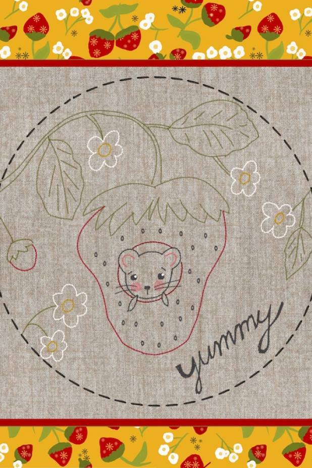 Strawberry yummy mouse Stitchery Pattern - embroidery design easy simple sum