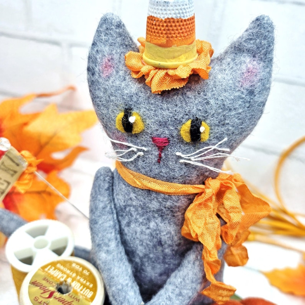 Halloween kitty make do pincushion doll needlecase pattern