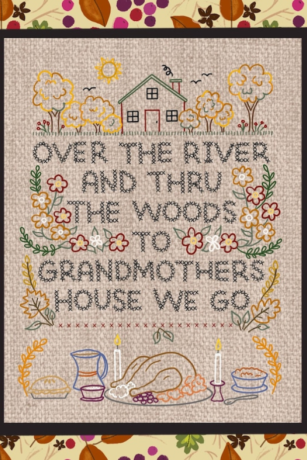 Thanksgiving day sampler faux cross stitch pattern Thanksgiving Day Sampler Embroidery Pattern - faux cross stitch 445 design turke
