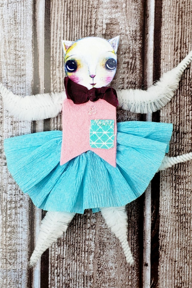 Chenille stem doll ornies pattern Easter St. Patrick's day bunny cat ornaments chenille stem dolls