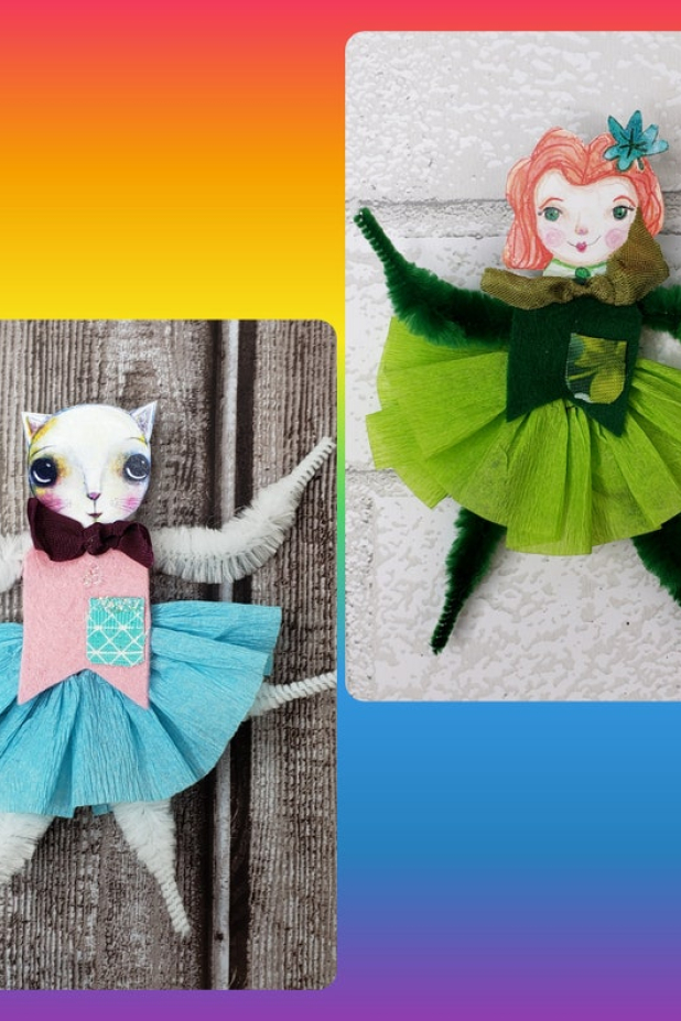 Chenille stem doll ornies pattern Easter St. Patrick's day bunny cat ornaments chenille stem dolls