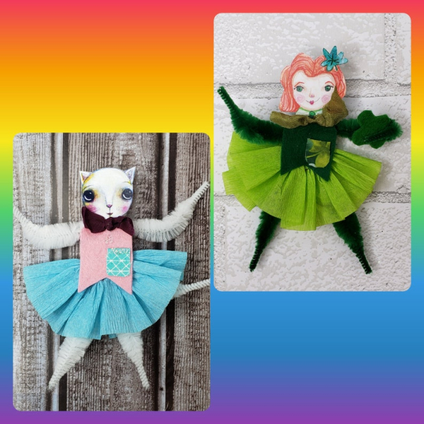Chenille stem doll ornies pattern Easter St. Patrick's day bunny cat ornaments chenille stem dolls