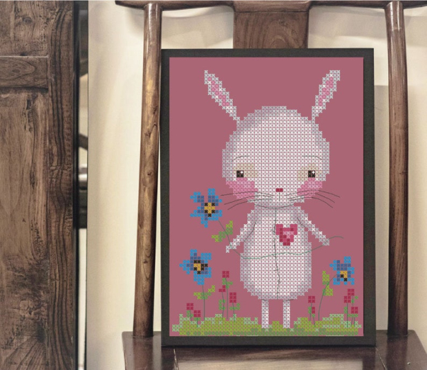 Little Bunny rabbit among flowers cross stitch Pattern cross stitch Easter spring bunny rabbit design pattern