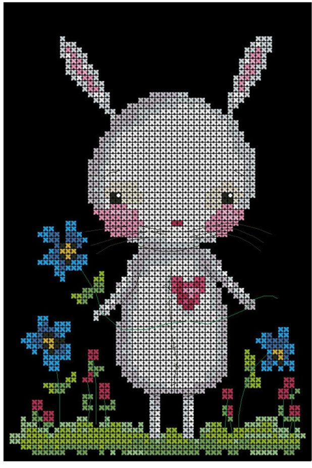 Little Bunny rabbit among flowers cross stitch Pattern cross stitch Easter spring bunny rabbit design pattern