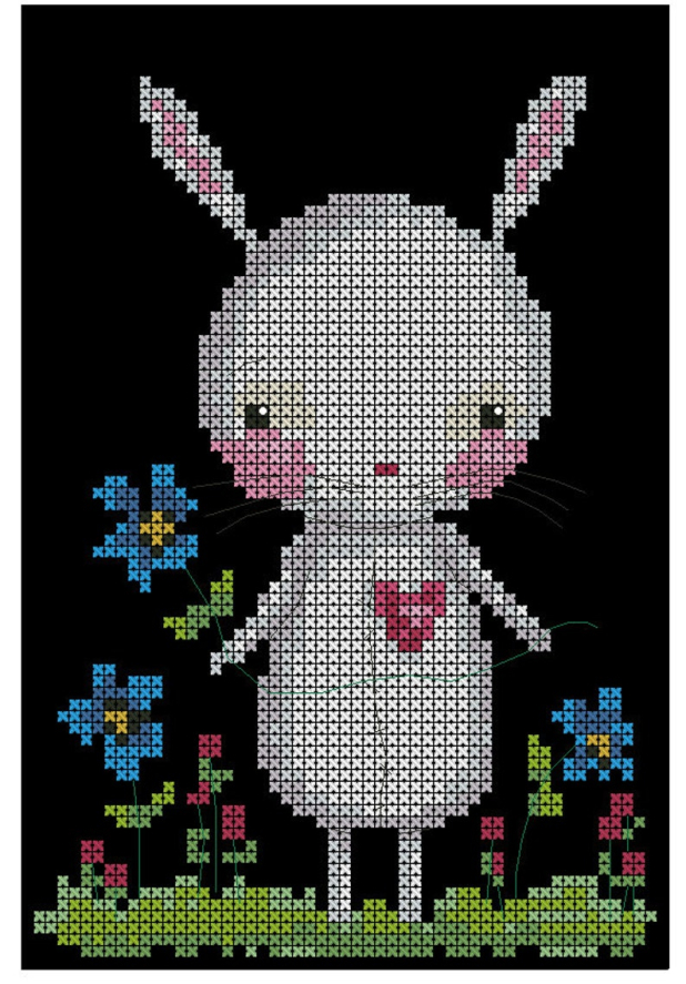 Little Bunny rabbit among flowers cross stitch Pattern cross stitch Easter spring bunny rabbit design pattern