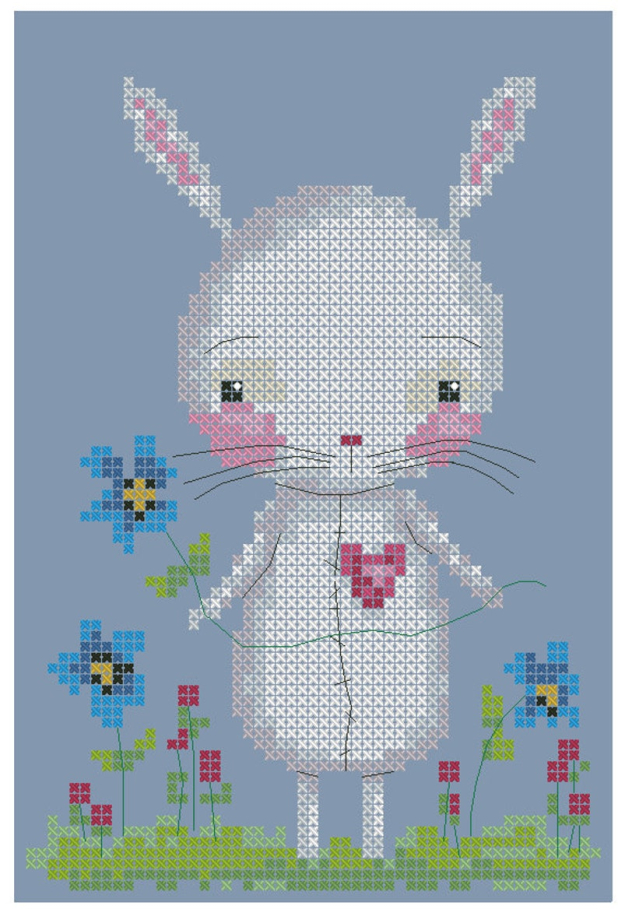 Little Bunny rabbit among flowers cross stitch Pattern cross stitch Easter spring bunny rabbit design pattern