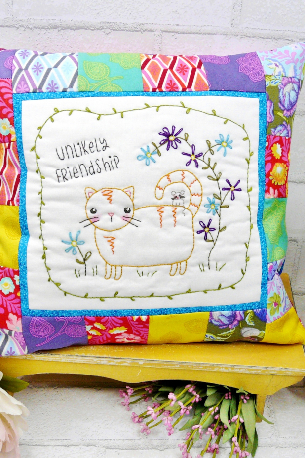 Friends kitty cat & mouse hand embroidery design pattern