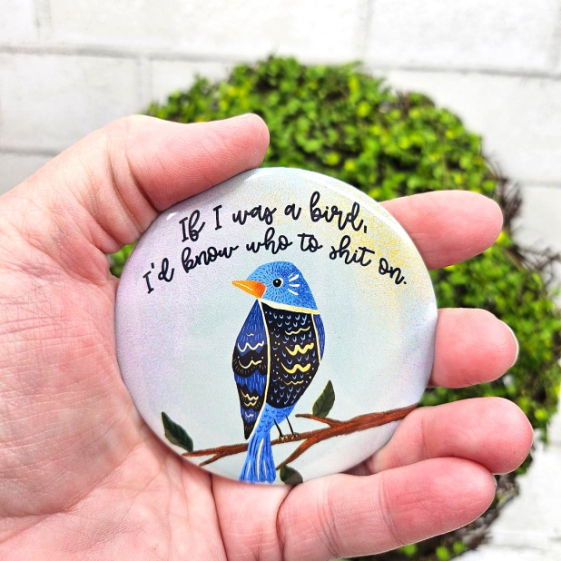 Parakeet Bird Art Button – Funny Bird Painting Pinback (3 inch) Parakeet Bird Art Button – Funny Bird Painting Pinback (3 inch)