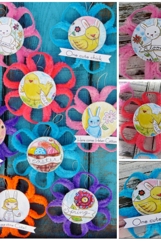 Easter ornaments and banner chenille stem pattern #355 flower art