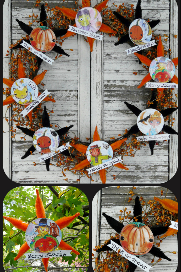 Halloween ornaments and banner pattern wreath