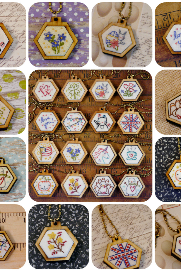 mini hexie embroidery pendant designs