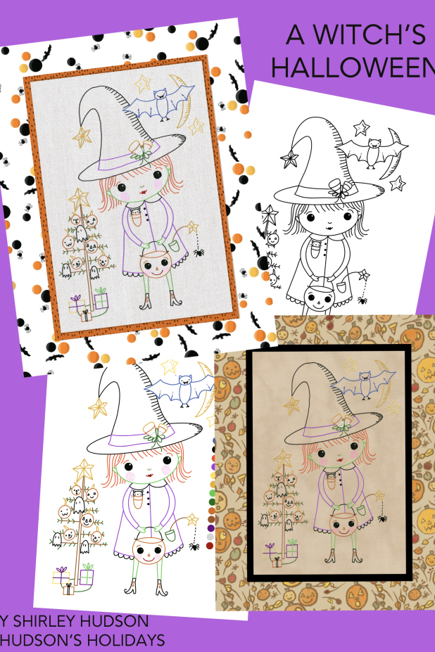 Witch's Halloween hand embroidery stitchery scene pattern