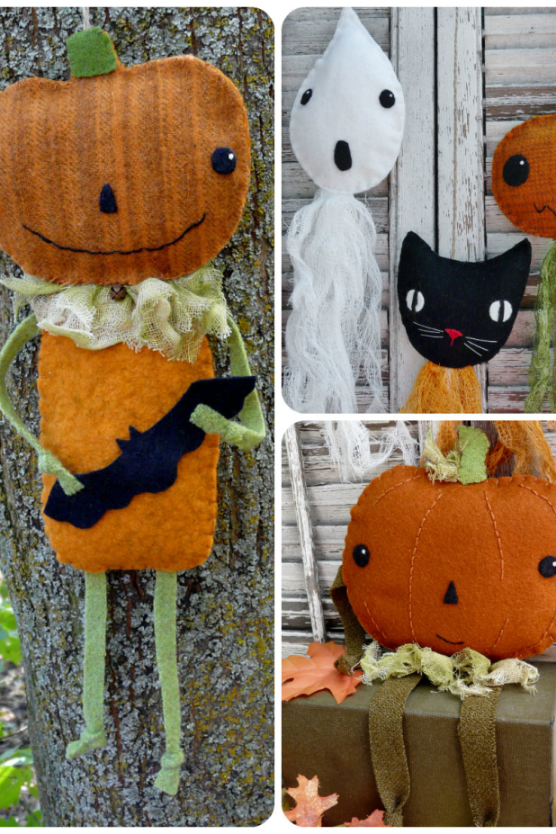 Vintage Halloween pumpkin man doll