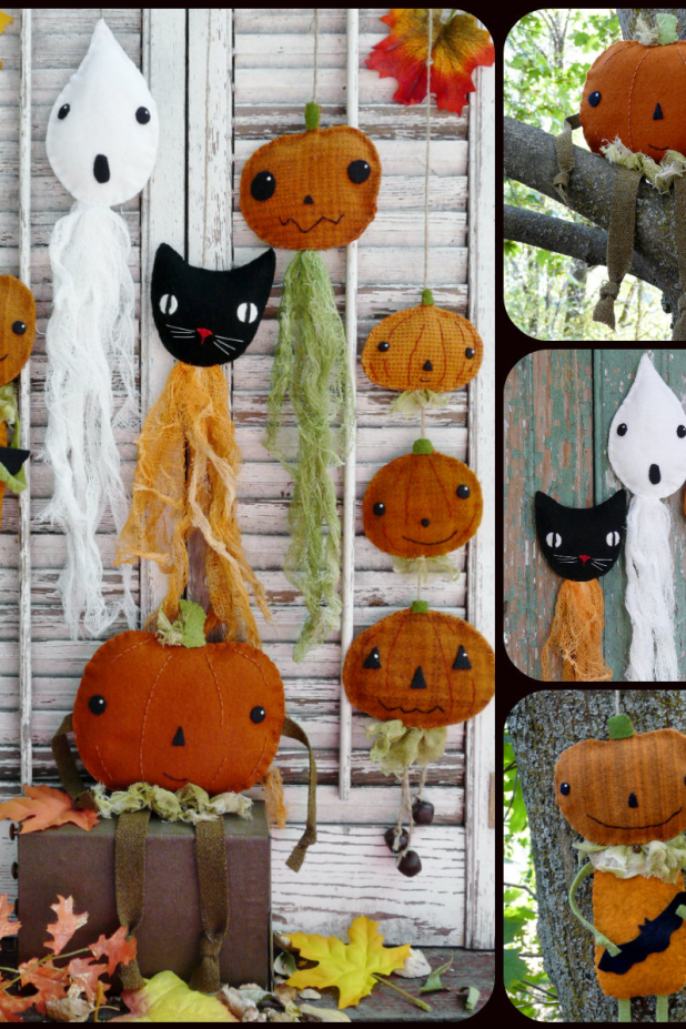 Vintage Halloween party - prim wool goodies pattern hangers