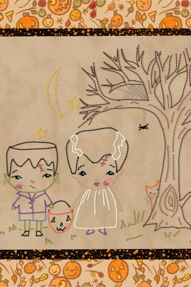 frankenstein and the bride hand embroidery pattern