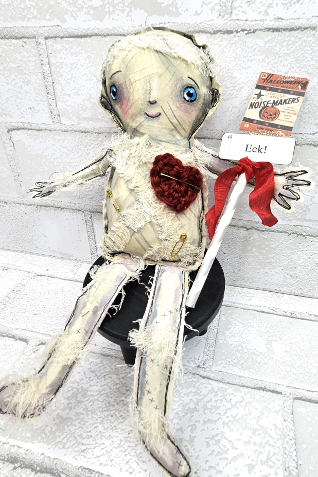monster mummy art doll muslin painted ooak collectable