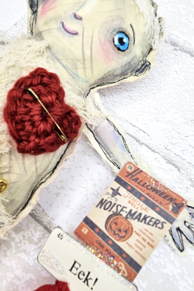 monster mummy art doll muslin painted ooak collectable