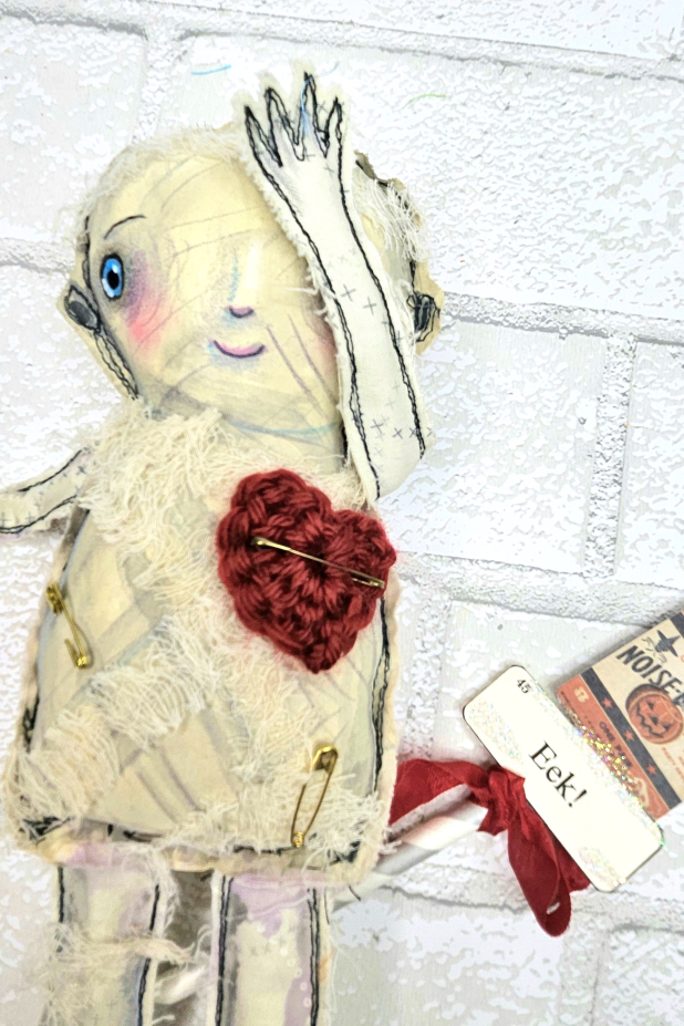 monster mummy art doll muslin painted ooak collectable