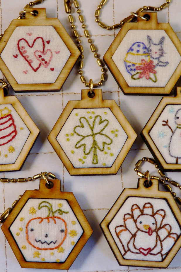 mini hexie embroidery pendant designs