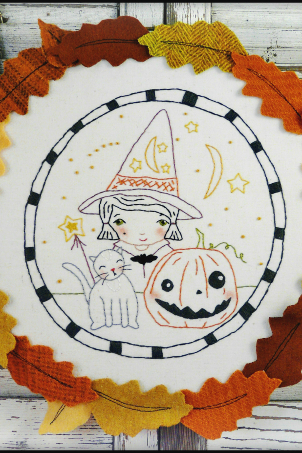 Wee bit wicked Witch Halloween embroidery pattern