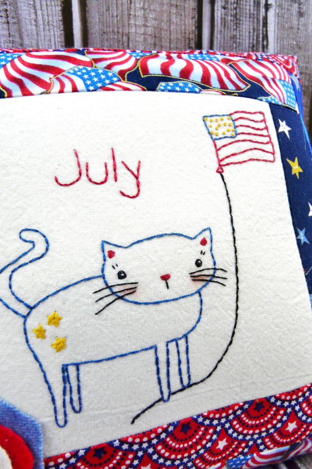 patriotic cat flag embroidery pattern with felt flowers